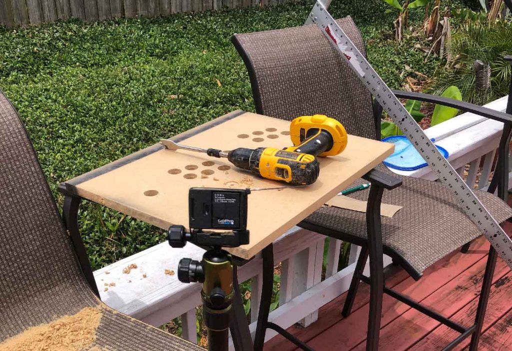 Photo of my drill on the unfinished arcade control panel